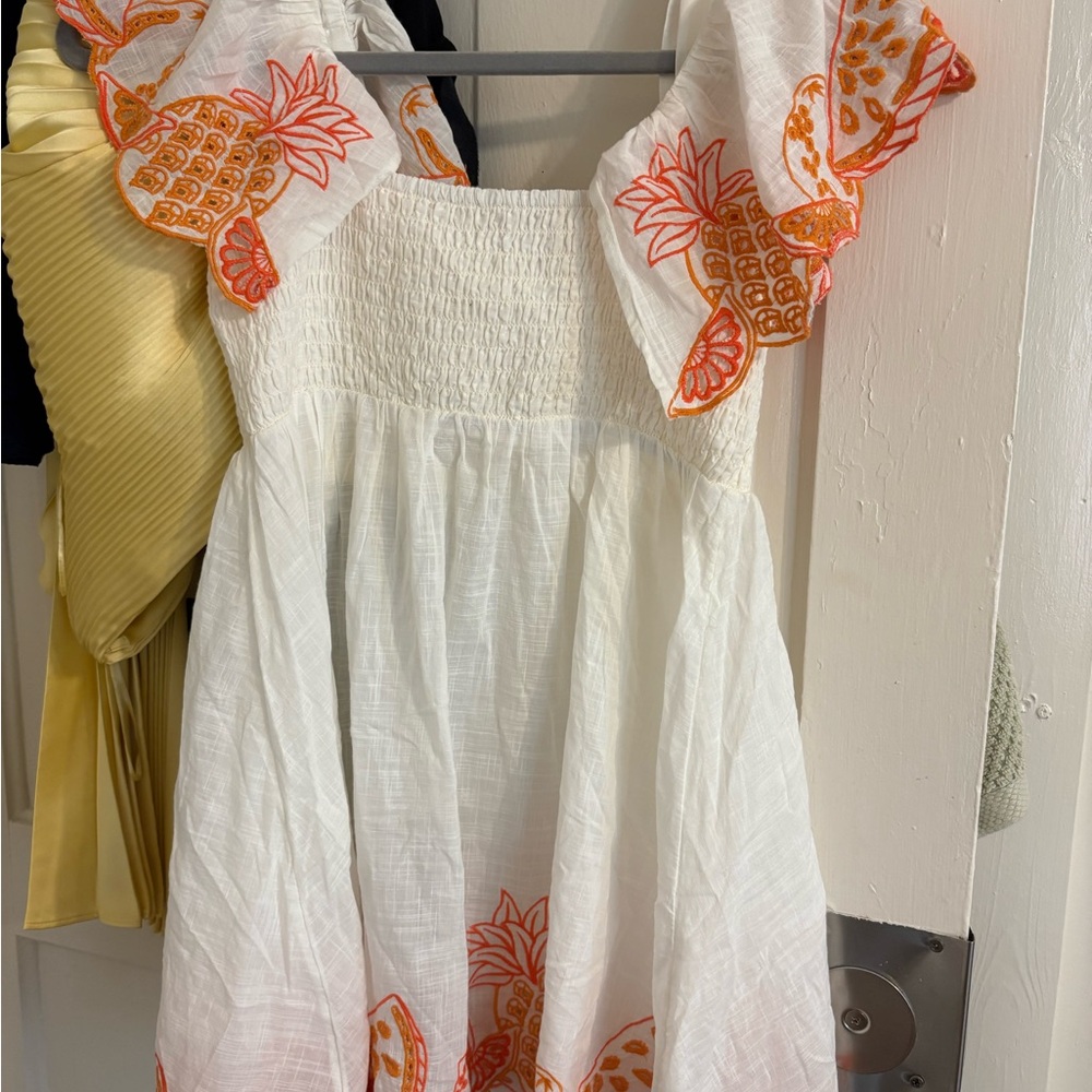 Anthropologie White and Orange Mini Dress